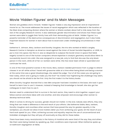 Movie ‘Hidden Figures’ and Its Main Messages