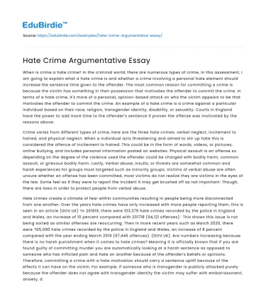 Hate Crime Argumentative Essay