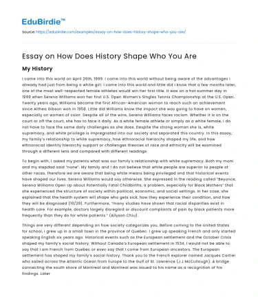 Essay on How Does History Shape Who You Are