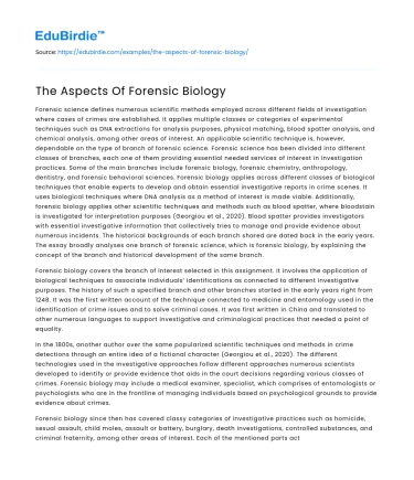The Aspects Of Forensic Biology