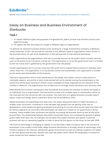 Essay on Business and Business Environment of Starbucks