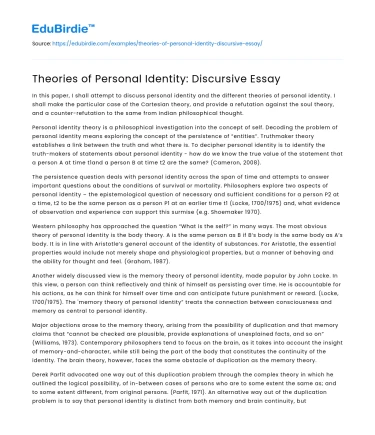 Theories of Personal Identity: Discursive Essay