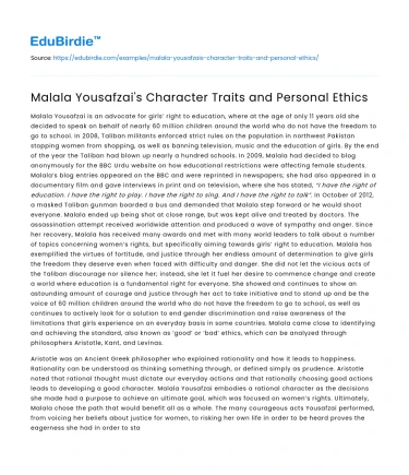 Malala Yousafzai’s Character Traits and Personal Ethics