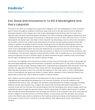 Evil, Good And Innocence In To Kill A Mockingbird And Pan’s Labyrinth
