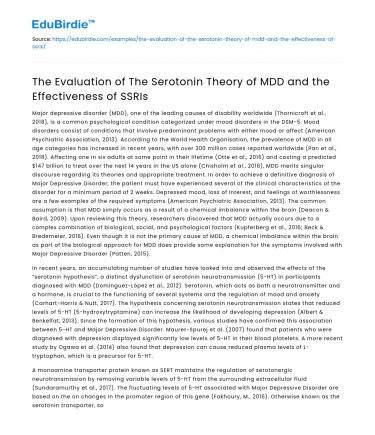 Evaluating Serotonin Theory & SSRIs in MDD