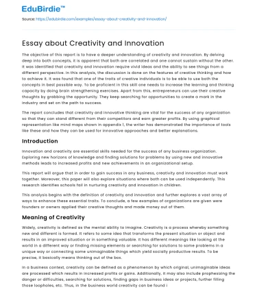 Essay about Creativity and Innovation