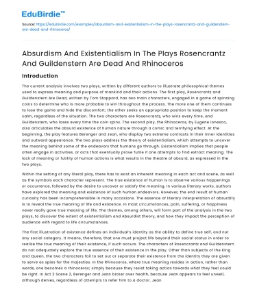 Absurdism and Existentialism in Rosencrantz and Guildenstern Are Dead
