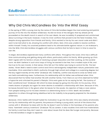 Why Did Chris McCandless Go ‘Into the Wild’ Essay