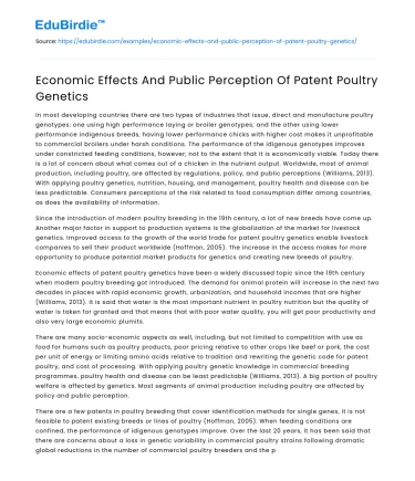 Impacts and Perceptions of Patent Poultry Genetics