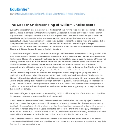 The Deeper Understanding of William Shakespeare
