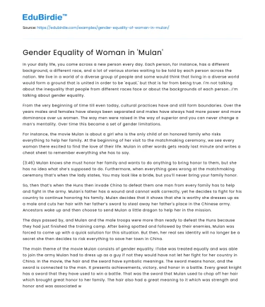 Gender Equality of Woman in ‘Mulan’