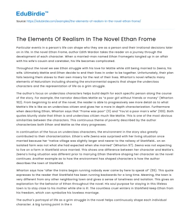 The Elements Of Realism In The Novel Ethan Frome