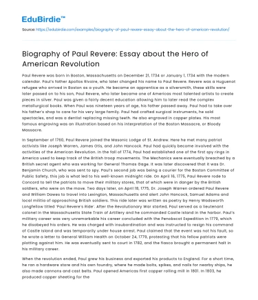Biography of Paul Revere: Essay about the Hero of American Revolution