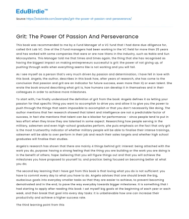 Grit: The Power Of Passion And Perseverance
