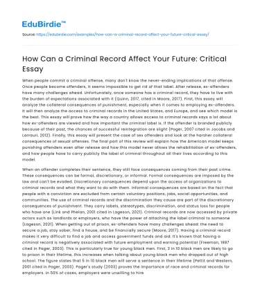 How Can a Criminal Record Affect Your Future: Critical Essay