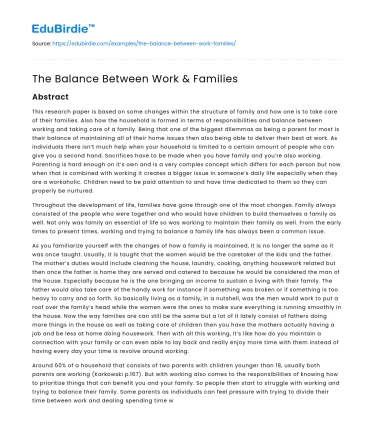 The Balance Between Work & Families