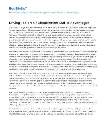 Driving Factors Of Globalization And Its Advantages