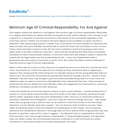 Minimum Age Of Criminal Responsibility: For And Against