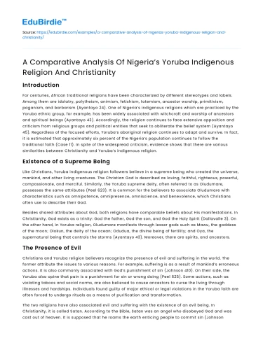 Comparing Yoruba Indigenous Religion and Christianity in Nigeria
