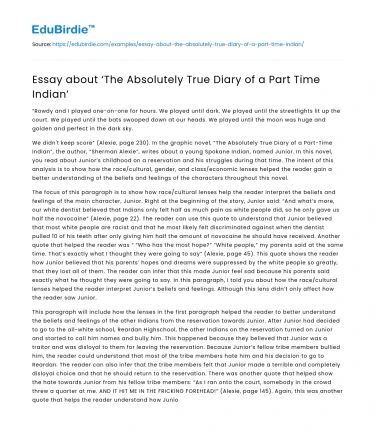 Essay about ‘The Absolutely True Diary of a Part Time Indian’