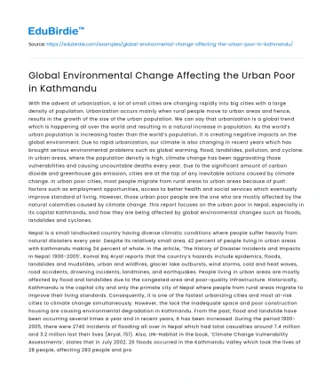 Global Environmental Change Affecting the Urban Poor in Kathmandu