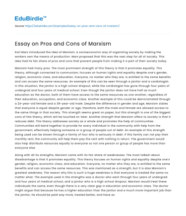 Essay on Pros and Cons of Marxism