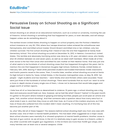 Persuasive Essay on School Shooting as a Significant Social Issue