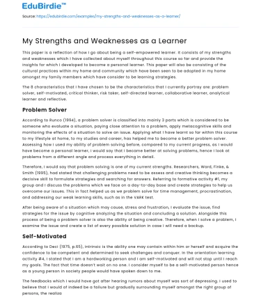 My Strengths and Weaknesses as a Learner