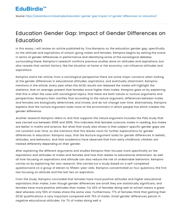 Education Gender Gap: Impact of Gender Differences on Education