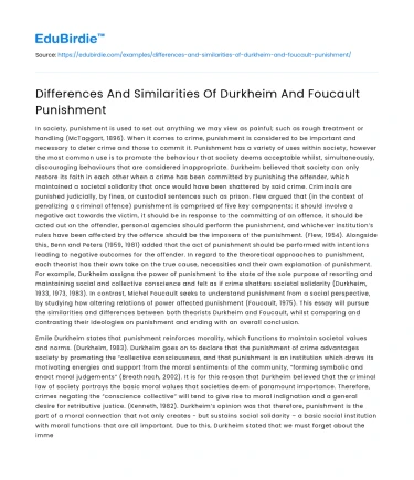 Differences And Similarities Of Durkheim And Foucault Punishment
