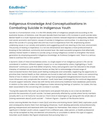 Combatting Suicide in Indigenous Youth with Indigenous Knowledge