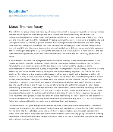 Maus’ Themes Essay