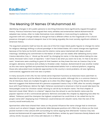 The Meaning Of Names Of Muhammad Ali