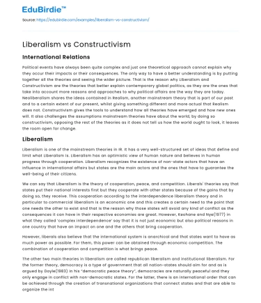 Liberalism vs Constructivism