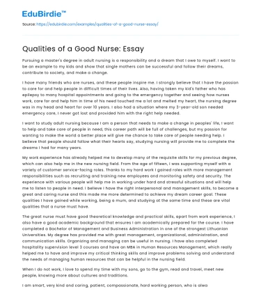 Qualities of a Good Nurse: Essay