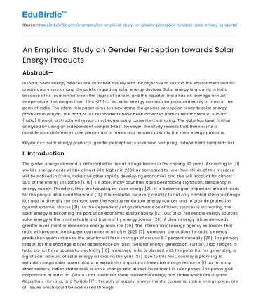 An Empirical Study on Gender Perception towards Solar Energy Products