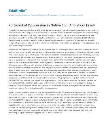 Portrayal of Oppression in Native Son: Analytical Essay