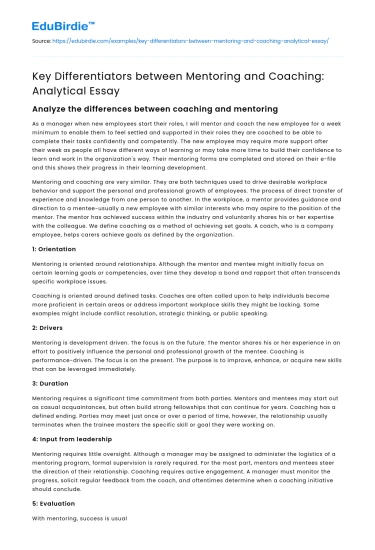 Distinguishing Mentoring from Coaching: An Analytical Perspective