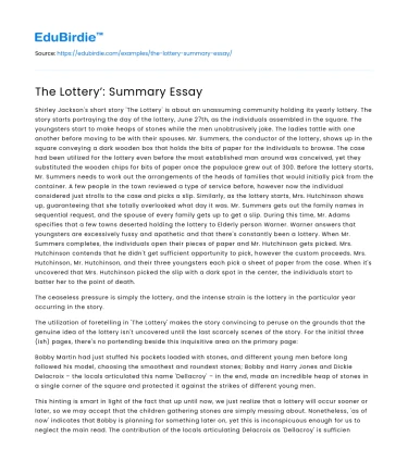 The Lottery’: Summary Essay