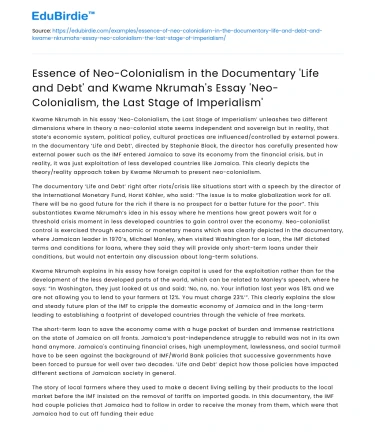 Neo-Colonialism in ‘Life and Debt’ and Nkrumah’s Essay