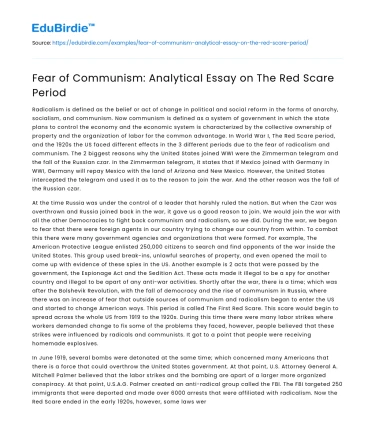 Fear of Communism: Analytical Essay on The Red Scare Period