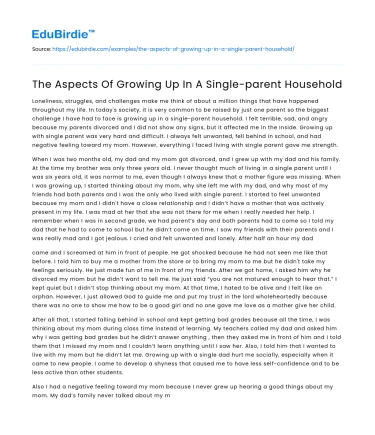 The Aspects Of Growing Up In A Single-parent Household