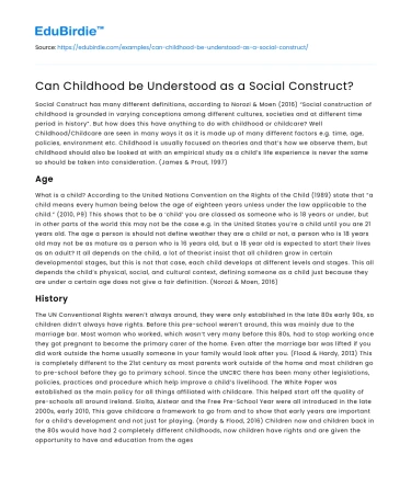 Can Childhood be Understood as a Social Construct?
