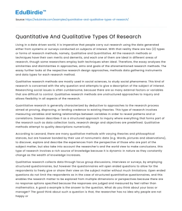 Quantitative And Qualitative Types Of Research