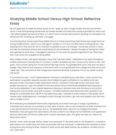 Studying Middle School Versus High School: Reflective Essay