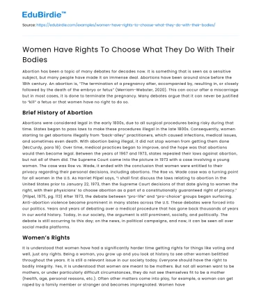 Women Have Rights To Choose What They Do With Their Bodies