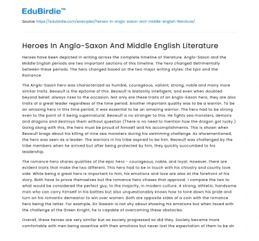 Heroes In Anglo-Saxon And Middle English Literature