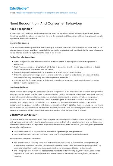 Need Recognition: And Consumer Behaviour