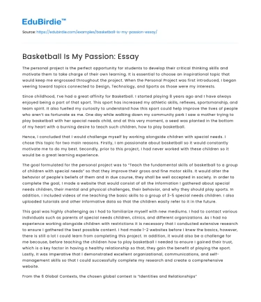 Basketball Is My Passion: Essay