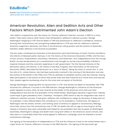 Factors Detrimenting John Adams’ Election